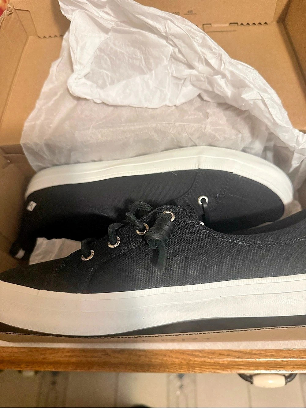 Sperry Crest Vibe Linen Black Sneakers Black & White US 7.5